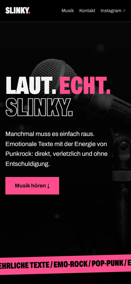 Startansicht von slinky-music.de auf dem Handy