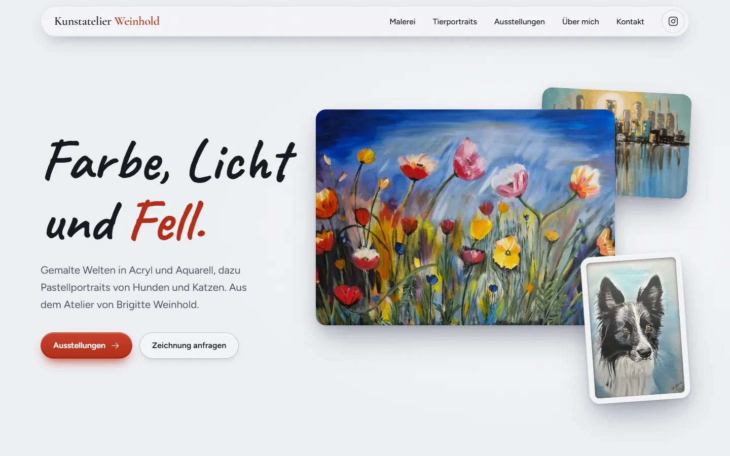 Startansicht der Website des Kunstateliers Weinhold am Computer
